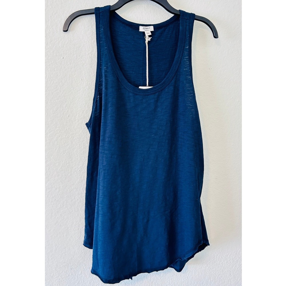 Dylan Boho Coastal Navy Blue Slub Cotton Raw Hem Scoop Neck Tank Top SZ M NWT